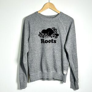 Roots Women's Salt & Pepper Crew Neck Sweater Logo Cotton Polyester S Small